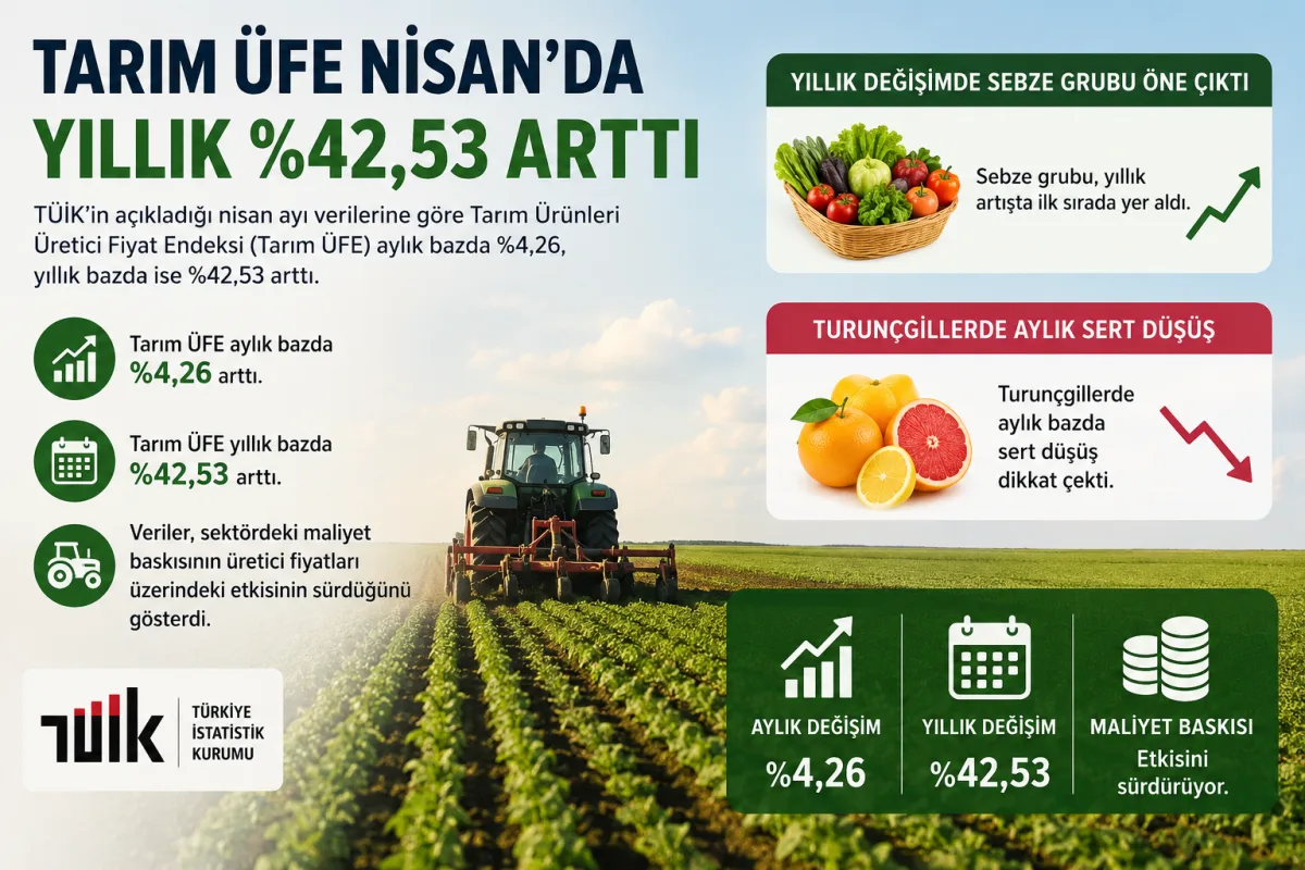 Tarım ÜFE Nisan'da Yıllık %42,53 Arttı